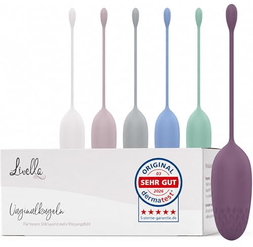 Livella | Kegel per pavimento pelvico donna - 6 Pesi (25-110 g) - Palline Kegel in silicone morbido con cordino, set progressivo per esercizi Kegel, allenamento intimo, routine femminile e post parto