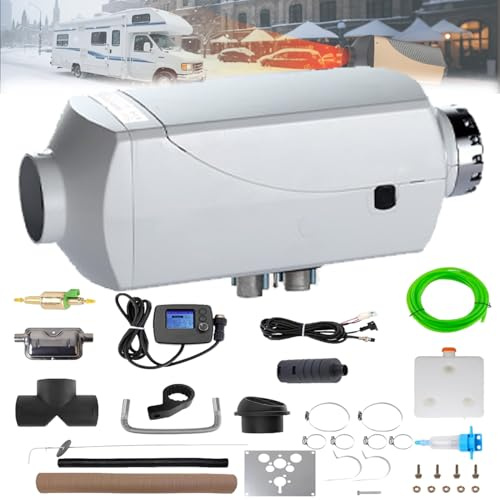Feiphla Riscaldatore d'Aria Diesel per Auto Camper Camion RV 12 V 5 Kw Temperatura Regolabilecontrollo Remoto, Riscaldatore da Parcheggio per Auto Consumo di Carburante 24V-White