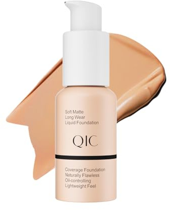 QIC Full Coverage Foundation, Wasserfestes & Langanhaltende Foundation mit Flawless Matt Finish, Poren kaschieren und Minimieren, Foundation Makeup, 30ml (Buff Beige)
