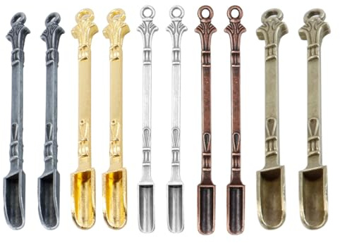 Durlo 10 minicucharas de pala, pequeñas cucharas de rapé de metal para rellenar sal, especias, polvo de mica con purpurina.