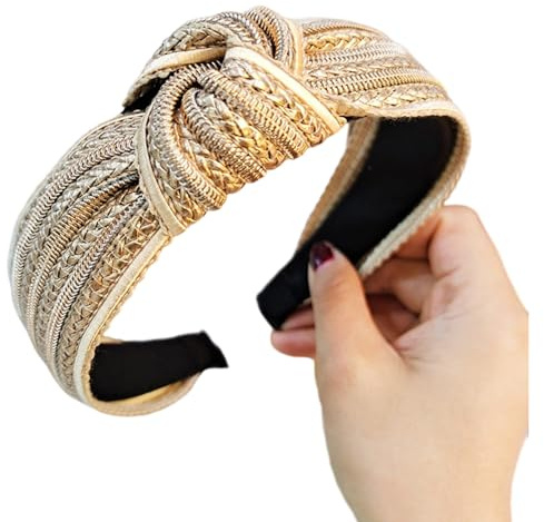 Serre-tête en paille tressée avec nœud - Large bande pour femme - Accessoire de cheveux sûr - Serre-tête pour femme