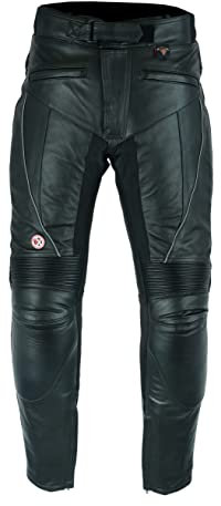 Texpeed Pantaloni pelle moto con protezioni impermeabili - Touring moto da crociera con protezione autentica Biker CE Armor (EN 1621-1) - Estate o inverno Nero - (S Girovita/Gamba Corta)