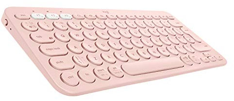 Logitech K380 kabellose Multi-Device Bluetooth-Tastatur mit Easy-Switch für bis zu 3 Geräte, schlank – PC, Notebook, Windows, Mac, Chrome OS, Android, iPad OS, Apple TV, Deutsches QWERTZ-Layout - Rose