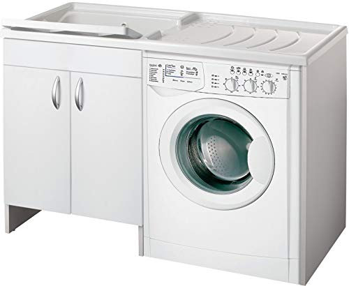 Negrari Eco Lavatoio Coprilavatrice Montato Vasca Sinistra SX Copri Lavatrice Destra DX Proteggi Bianco Mobile Lavapanni Legno Lavabo Asse Plastica Interno Bagno Lavanderia L124 P60 124x60 H92 cm