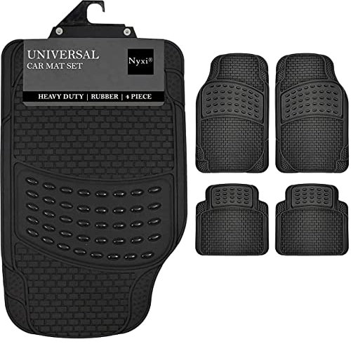 Nyxi 4 Piece Rubber Car Mat (Front + Rear) Universal Non-Slip Deep Dish Heavy Duty for Cars SUV Truck and VAN, Water Proof, All Weather