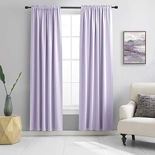 DONREN Room Darkening Window Curtain Panels for Bedroom - Rod Pocket Blackout Solid Curtains for Dining Room(Light Purple,52 W x 90 L 2 Panels)