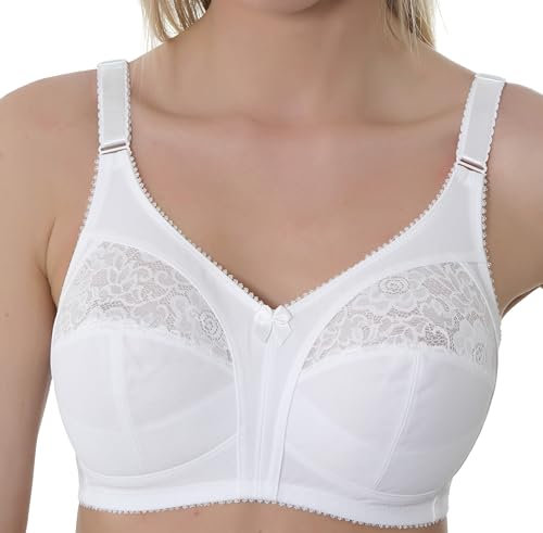 Gemm Womens White Plus Size Non Wired Firm Hold Lace Non Padded Support Bra UK, 34E (lg876wht)
