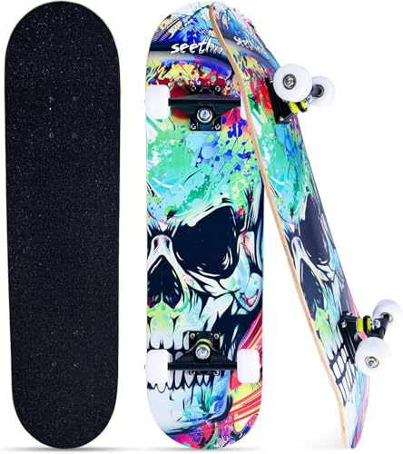 Skateboards for Beginners Kids Boys Girls and Adults,31''x8'', 7-Layer Maple, Double Kick Concave, Fascinating Cool, Solid&Durable
