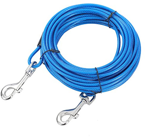 TOPWAY Cable para Atar Perros 9m Acero Galvanizado Cable de Amarre para Perros, Amarre para Mascotas, para Exteriores Jugar, Acampar y en el Patio Trasero, Azul