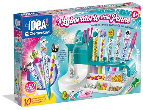 Clementoni Idea - Laboratorio delle Penne Personalizzate, Kit Creativo per Bambini 6+ Anni, con 50+ Accessori e 10 Penne Personalizzabili, Lingua Italiana, 18748