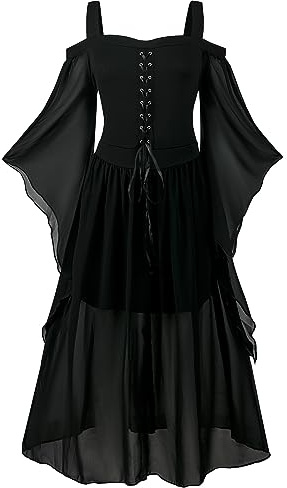 NFAOEGJ Robe traditionnelle irlandaise de la Renaissance - Costume médiéval - Robe victorienne d'Halloween (Noir, M)