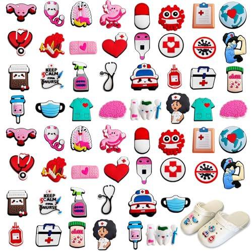 60 StückSchuhanstecker Pins Anstecker Für Crocs Jibbitz, Schuh Charms Krankenschwester Medizin Schuhanhänger Karikatur Arzt Nurse Zubehör Für Clogs DIY Dekorationen, Kinderpartys Geschenk