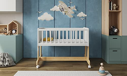Love For Sleep Babybett Beistellbett 90x40cm mit Matratze Stubenwagen mit Rollen Weiß-Kiefer SMARTCRIB Kinderbett Baby Bett Holz - Kinderbett Babybett, Baby Bed