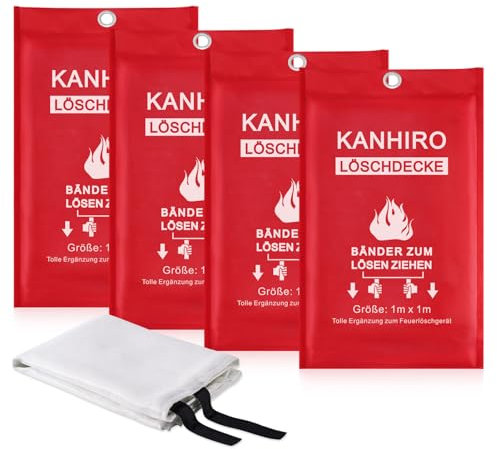 Manta ignífuga para cocina, 1 m x 1 m, fibra de vidrio, protección contra incendios, DIN EN 1869:2019, para diseño de seguridad accidental para cocina, chimenea, barbacoa, coche, camping, 4 unidades
