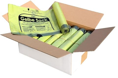 Lot de 20 rouleaux de sacs jaunes en carton, 90 l, 15 µ, 13 sacs par rouleau, avec cordon de serrage pratique, sacs de recyclage
