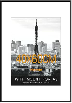 Hesmor 40x60cm Picture Frame Black Aluminum Acrylic Certificate Frame, Poster Frame for Wall Mounting with Mat for Portrait, Printing, Landscape