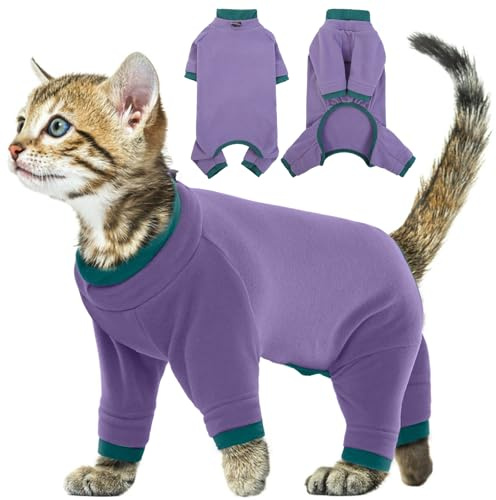 Vestito per Gatti, Morbido Pullover Confortevole Pigiama Maglione Calda Boby Post Operatorio Gatti Abbigliamento Giacca Invernale Tuta Recupero Ferite Vestito Leva Peli(Viola, S)