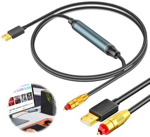 tlidfgeo USB zu Optischer Audio Adapter, SPDIF Digital Konverter, Tragbarer Fiber Audio Konverter mit 1,5m Kabel, für Laptops, Computer- Und Heimkino -Systeme, Easy Plug und Play