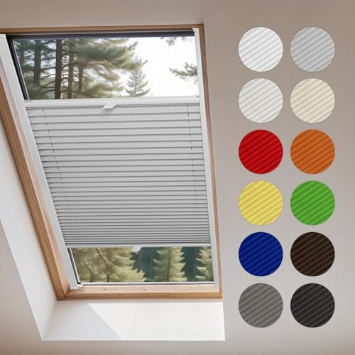 Concept Blinds® Custom Pleated Shades for Roof Windows - Made-to-Measure Skylight Window Covering - 23 Fabric Colours - Easy Installation, Minimal Drilling - Adjustable Up/Down Design
