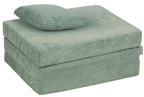 KiddyMoon Materasso Con Cuscino Per Bambini Fatto Di Schiuma Bed Materassino Pieghevole Pouf Per Bambini Sleepover Materassi Per Camerette, Verde