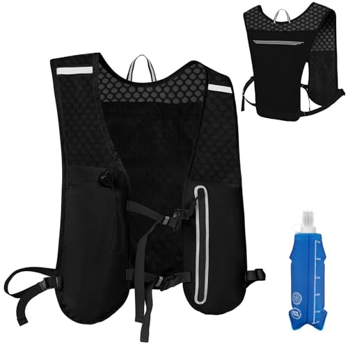 Alaoo Running Vest, Lightweight Hydration Backpack, Breathable Reflective Running Backpacks for Women & Men Outdoor Sports, Marathon, Trail Race, Cycling, Hiking, Black