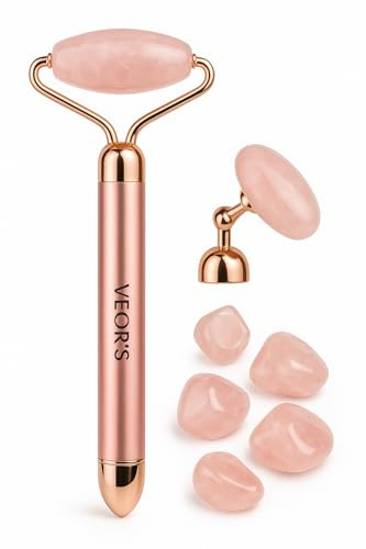 Rodillo Facial Eléctrico con Jade Rosa Natural – Masajeador Vibratorio Tonificante | Cierra Poros, Mejora Circulación y Absorción | Efecto Lifting y Relax Diario