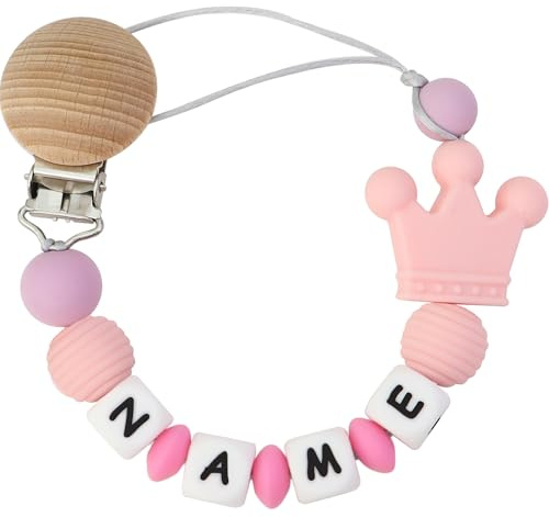 Personalized Name Pacifier Clips Holder Chain,Custom Baby Name Babies Accessories Newborn Baby Shower Boy Girl Pacifier Clip (Crown-Pink)