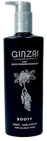 GINZAI 3in1 Black Ginseng Shampoo, 300ml, Flüssigkeit, Alle Haartypen, Sandelholz-Duft, Erwachsene, Mineralöl- und Parabenfrei, Dermatologisch getestet, Stärkt Haarwurzeln, Unisex