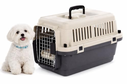 Cage pour Chien - Cage de Transport Chien - Flamingo Fomad Gris foncé - XS 33 x 50 x 33 cm - Plastique Robuste - Porte métallique - verrou de sécurité - poignée - gamelle Amovible