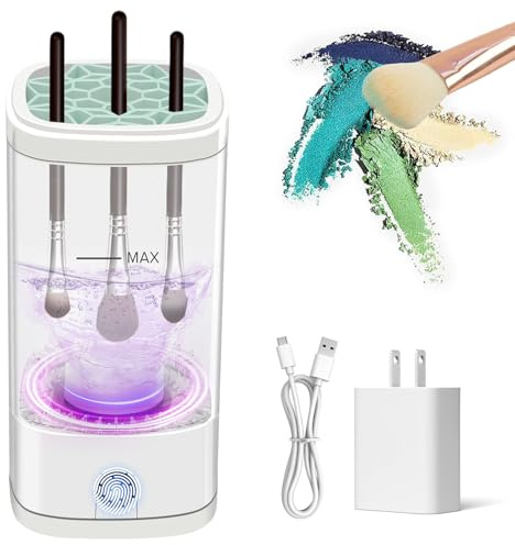 Electric Makeup Brush Cleaner Machine, Multi-Functional Cosmetic Brush Cleaner with Dryer Holder, Portable Automatic Makeup Brush Cleaning Tool Type-C Charging