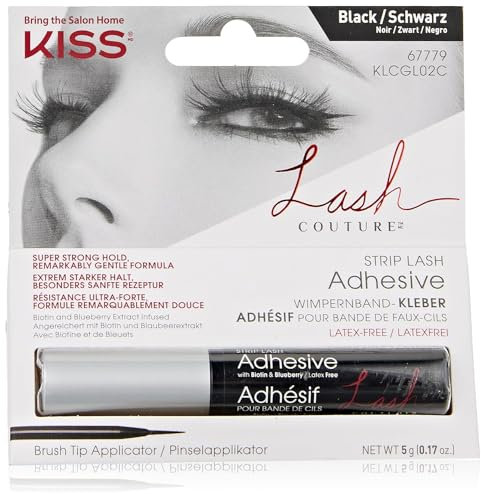 KISS Lash Couture, Wimpernkleber, super starker Wimpernstreifenkleber, schwarz, inklusive Wimpernkleber, lang anhaltender Halt, kann mit Wimpernstreifen und Wimpernbüscheln verwendet werden