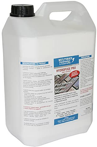 Multirex Hydrofuge 5 L sans solvant, imperméabilisant toiture tuiles et ardoises, respirant, protection anti humidité et gel, pour façades et terrasses, entretien longue durée