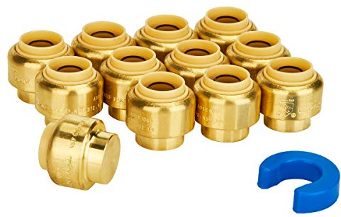 SUNGATOR 1/2 Inch Cap, 1/2 Inch Push Cap, No Lead Brass Plumbing Fittings End Stop, Caping off PEX Pipe, Copper, CPVC, with 1 Disconnect Clip, Pack of 12