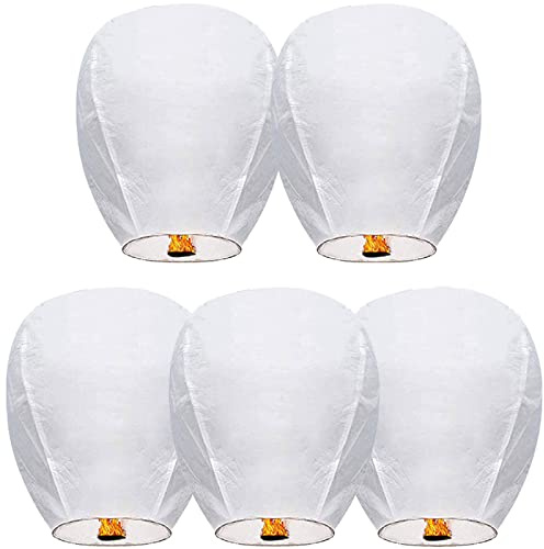 Chinese Sky Lanterns Environmental Friendly 100% Biodegradable Material No Assembly Required, for Wishing Wedding Birthday Party (5 Pack)