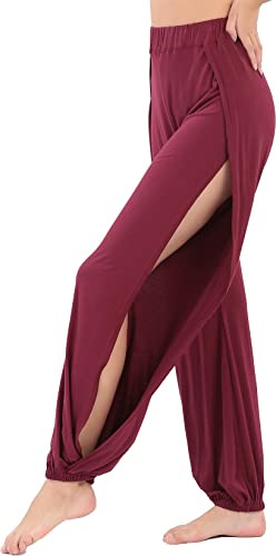 Hoerev Dam mjuka slitsbenbyxor haremdans yoga pilates byxor Darkred L