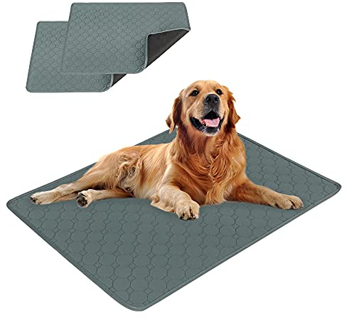 Eastlion Empapadores para Perros,Almohadilla de Entrenamiento Lavable y Reutilizable,Alfombra para Perros Superabsorbente,Almohadillas para Cachorro Apto para Perros y Gatos(2 Piezas 100x70cm) L-Gris