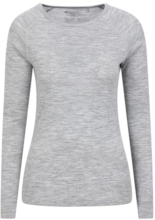 Mountain Warehouse Merino Womens Thermal Baselayer Top - Long Sleeves Ladies T-Shirt, Zip Neck Top, Lightweight, Easy Care Tee - Spring Summer, Travel, Outdoors Light Grey Women's Size 12