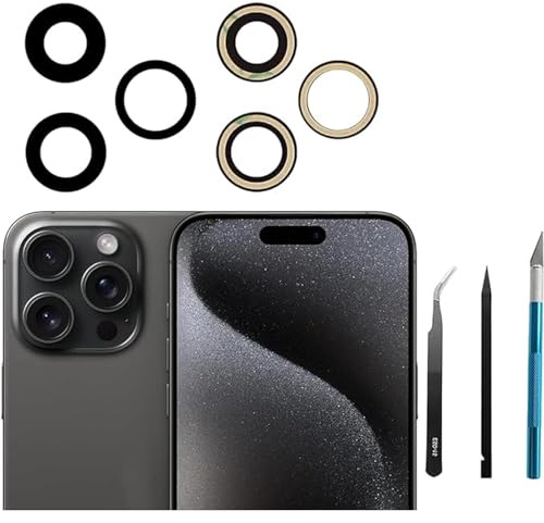 2 st/set kameralins ersättning för iPhone 15 Pro Max 6,7 tum kameralins bakre glas ersättning med förinstallerat lim + reparationsverktygssats, repfri och vattentät