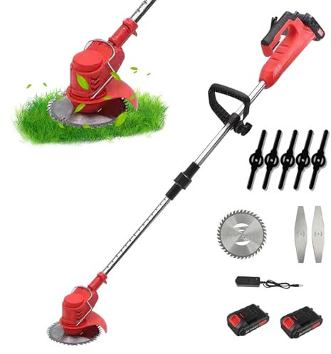 Tondeuse à Gazon éLectrique à Batterie, Tondeuse à Gazon Portative 21 V, Tondeuse De Jardin sans Fil avec Barre RéGlable pour Une Tonte Rapide du Jardin, Batteries Et Chargeur Inclus (2 * Batterie)