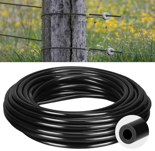 Pushglossy 50 Feet Electric Fence Insulator Tubing Accommodates Up to 12-1/2 Gauge Fence Wire, Insulated Tube for Corner Post and End of Fence, PE High Tension Wire Insulator, Black