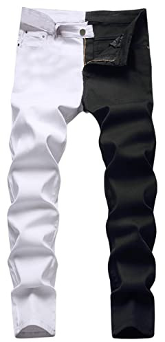 Pantalon en jean pour homme - Décontracté - En coton - Hip Hop - Bicolore - Coupe ajustée - Coupe ajustée - Pantalon de loisirs - Léger et confortable, Blanc., W38