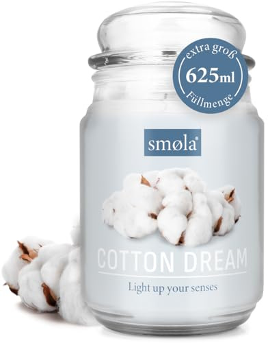 smøla Große Duftkerze im Glas I Cotton Dream 625ml - Kerze Frische Wäsche I bis zu 140 Stunden Brenndauer I vegane Sojawachs-Kerze I perfekte Geschenkidee