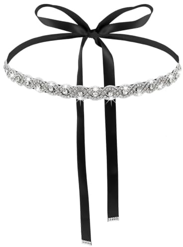 TIESOME Braut Strass Gürtel - Handgemachtes Kristall Silber Taillengürtel, Glitzer Brautgürtel für Kleid, Brautjungfer, Hochzeit Party (Schwarz)
