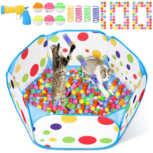 MUAEEOK Cat Ball Pit with 106PCS Cat Toy Balls and 4PCS Cat Spring Toy, Interactive Cat Toys for Bored Indoor Cats Self Play, Cat Enrichment Toy for Interactive Fun and Exercise