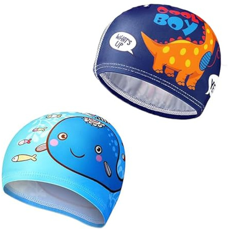 WERIGONI - Gorro de piscina infantil (2 unidades), diseño de gorras de baño, impermeables, antideslizantes, gorros de baño elásticos,