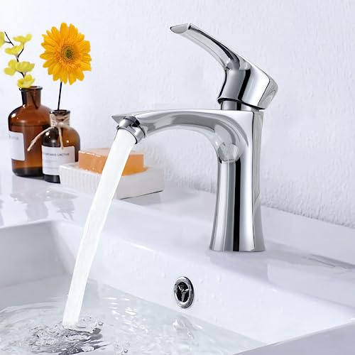 Djedjeo Mitigeur de salle de bain/lavabo pour eau chaude et froide avec robinet monocommande silencieux anti-goutte pour salle de bain, lavabo, coin cuisine, robinet hybride pour lavabo à économie
