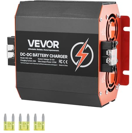 VEVOR Chargeur de Batterie CC à CC 12 V 30 A 375 W pour Batteries Plomb-acide, Lithium, AGM, GEL, Facile à Installer, Chargeur Intelligent Multi-étapes pour Voitures, Camping-cars, Camions, Bateaux