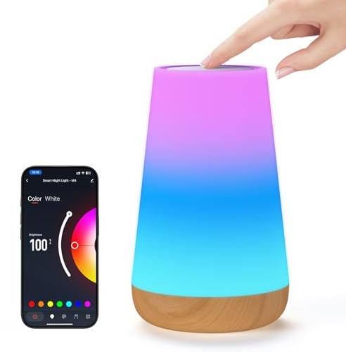 Smart WiFi LED Night Light, Bonsery App/Voice Control Table Lamp Compatible with Alexa & Google Home, RGB Color Changing Bedside Lamp with 32 Modes & Music Sync & Timer, USB Cable and Charger Included