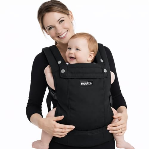 Nouize (3.5kg – 20kg) Ergonomic Baby Carrier - Structured Support Premium 100% Cotton - Adjustable Front & Back Carry - Black