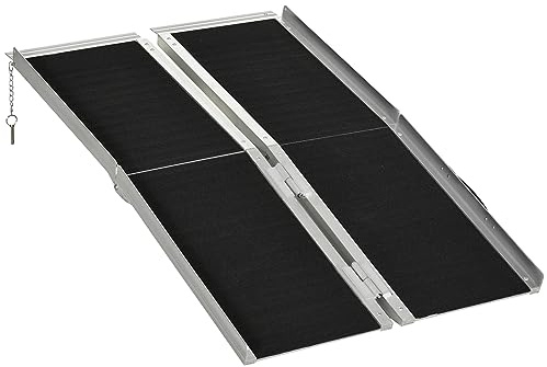 HOMCOM Rampa per Sedia a Rotelle Portatile, 122x73.5 cm Rampa per Disabili Pieghevole Antiscivolo in Alluminio, Capacità 270 kg, per Gradini, Scale, Porte e Auto, Nero